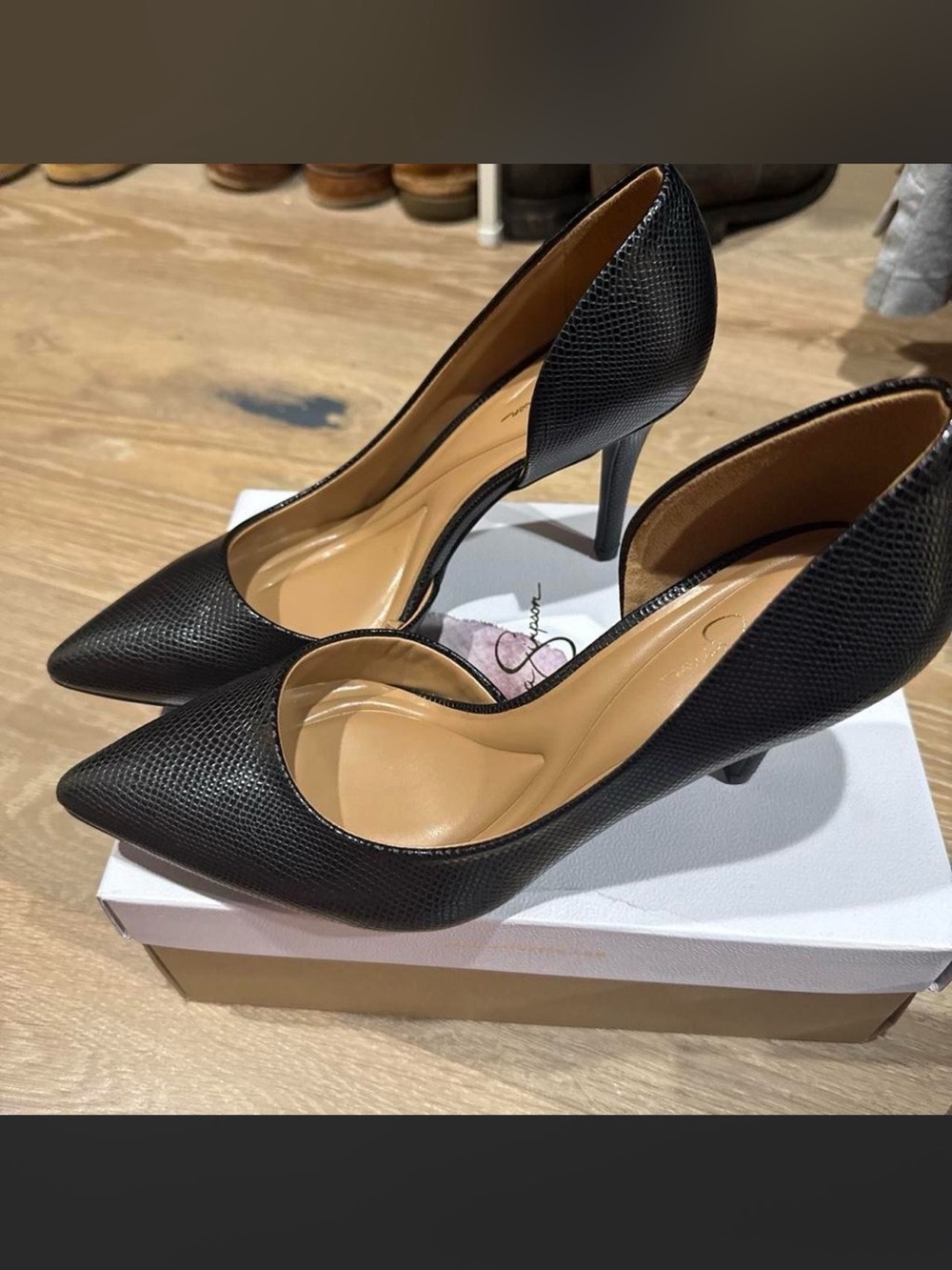 Jessica Simpson Black Textured Pointed-Toe Stiletto Pumps